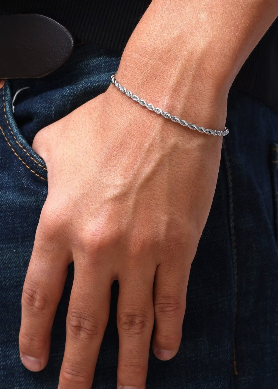 Rope Bracelet. - (Silver) 3MM